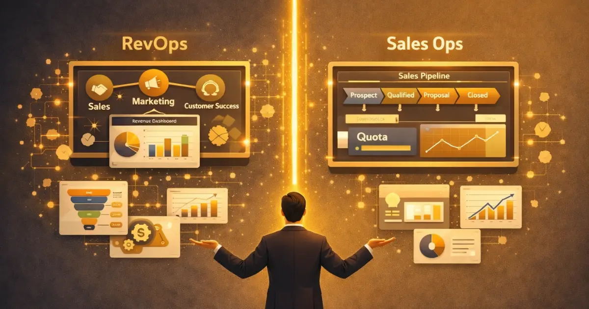 RevOps vs Sales Ops comparison showing unified revenue operations versus sales-focused operations