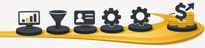 Google Analytics to CRM pipeline connection showing data flow from traffic to revenue