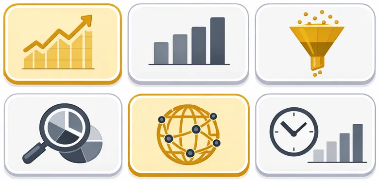 Google Analytics B2B traffic reports overview showing channel bar charts funnel and engagement metrics
