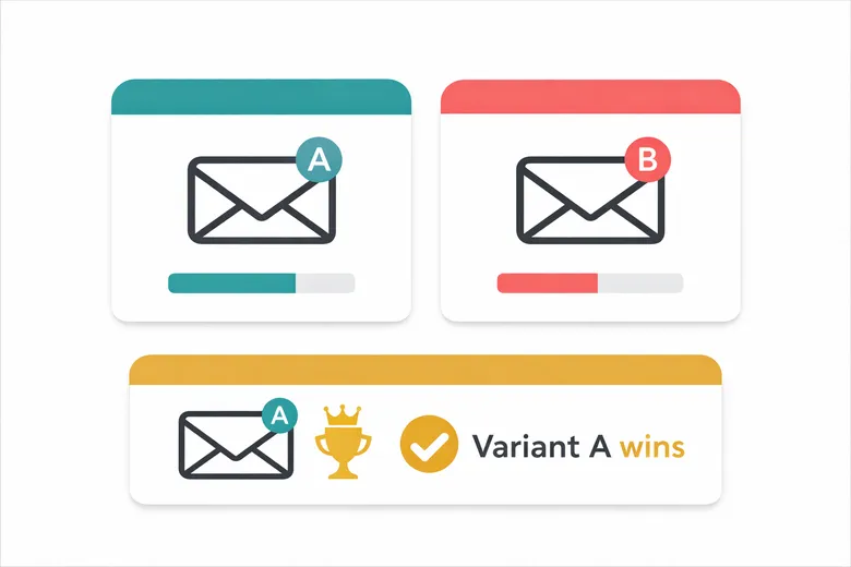 Cold email A/B test comparison showing variant A outperforming variant B with winner selection