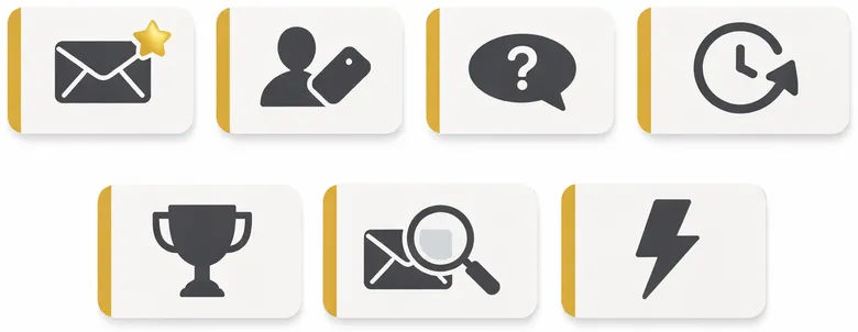 Cold email subject line types showing personalization urgency social proof and curiosity icons