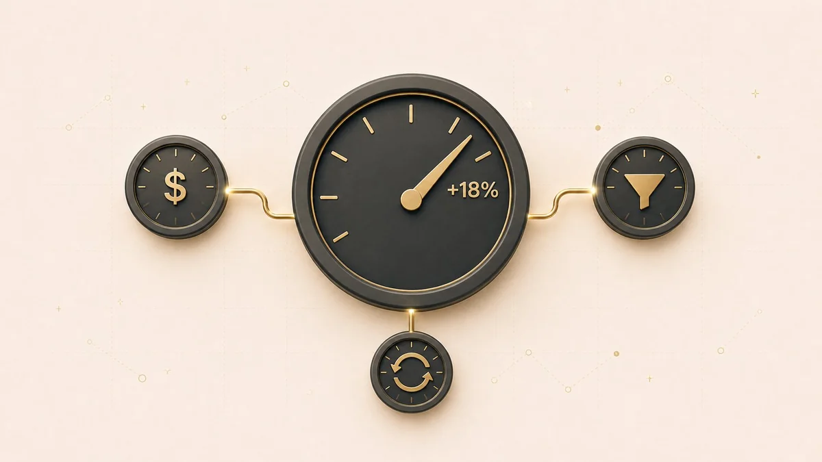 B2B marketing metrics guide showing the KPI dashboard framework with primary growth gauge and supporting metrics for 2026