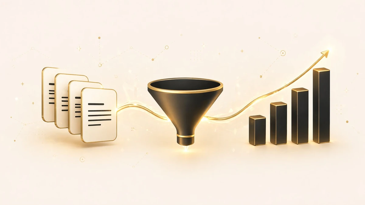 Content marketing lead generation system visualized as content flowing through conversion points into qualified pipeline