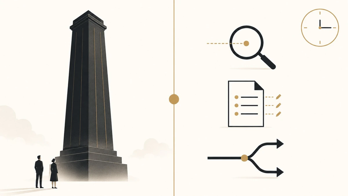 Editorial illustration showing the contrast between abstract enterprise B2B go-to-market theory and three concrete operational moves mid-market teams should make in response to Forrester's GTM Singularity argument