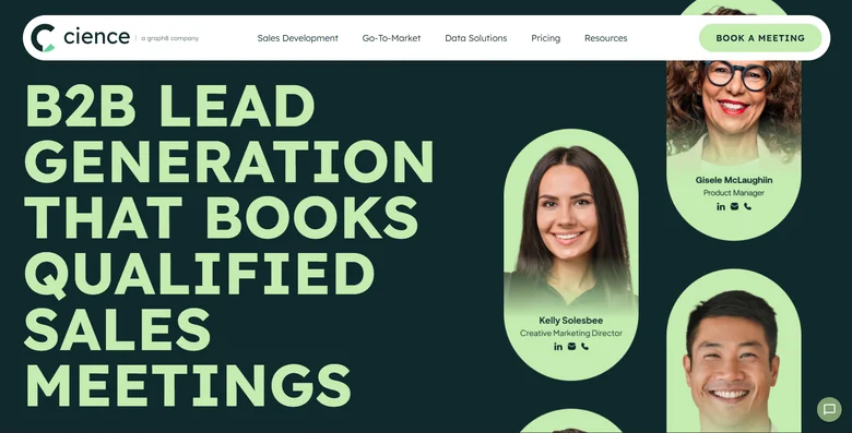 CIENCE homepage showing research-driven B2B lead generation and human-led outbound services for enterprise clients in 2026