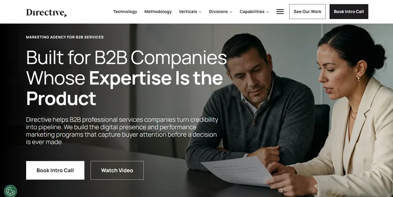 Directive Consulting homepage hero showing the Built for B2B Companies Whose Expertise Is the Product positioning