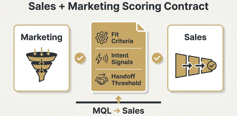 Sales and marketing lead scoring agreement showing fit criteria intent signals and handoff threshold