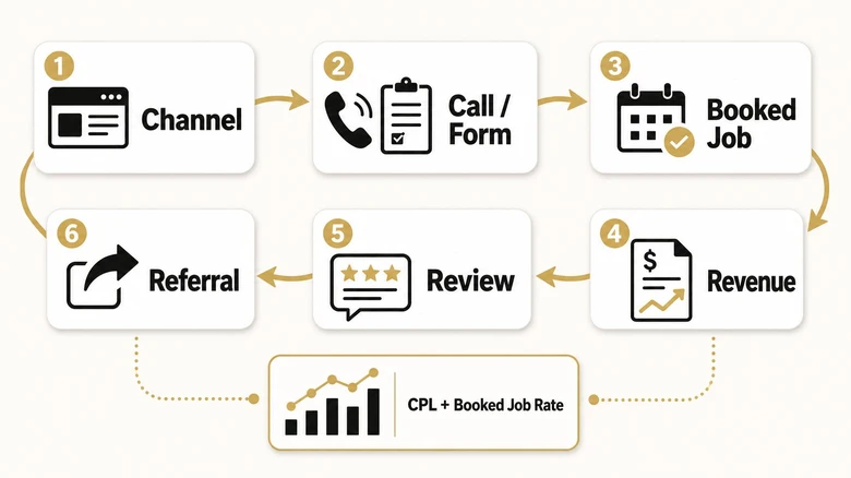 Local lead generation tracking loop from calls forms and ads to booked jobs reviews referrals and channel reporting