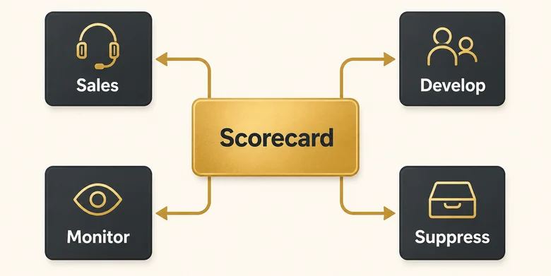 Routing accounts by tier after a sales reset: Tier A to sales, B to development, C to monitoring, D to suppression