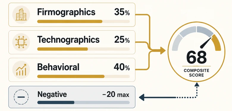 The four weighted pillars of an ICP scoring rubric for B2B SaaS, sized by their share of the score
