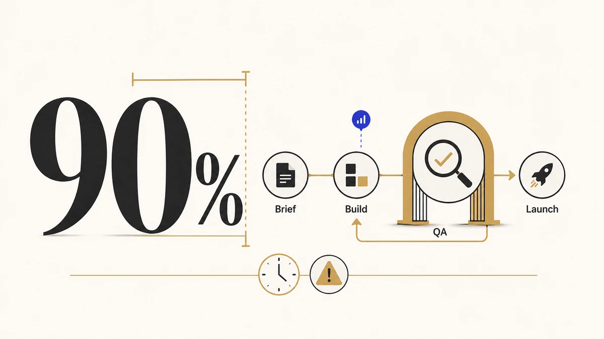 Mediaocean NIVO AI’s 90% faster campaign setup claim shown alongside brief, build, QA, and launch stages.
