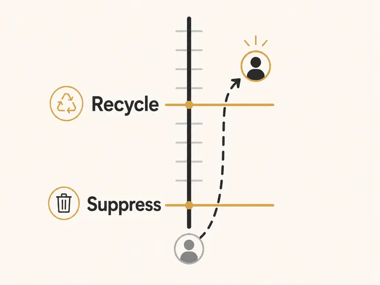 Suppression and recycling thresholds in negative lead scoring with a hysteresis gap between the floors