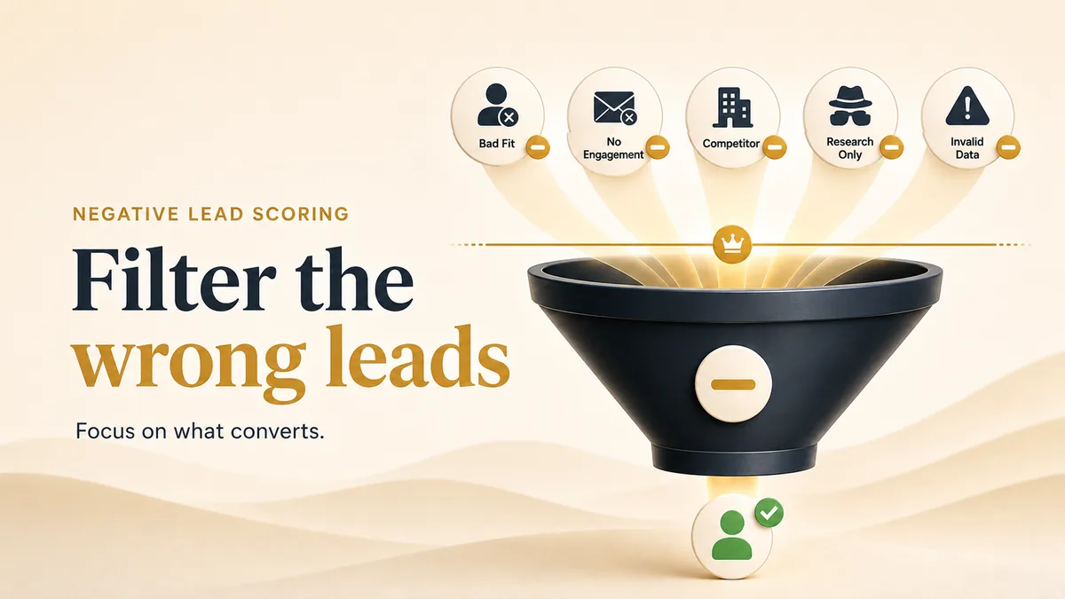 Negative lead scoring funnel filtering wrong-fit B2B leads so only high-value leads pass through