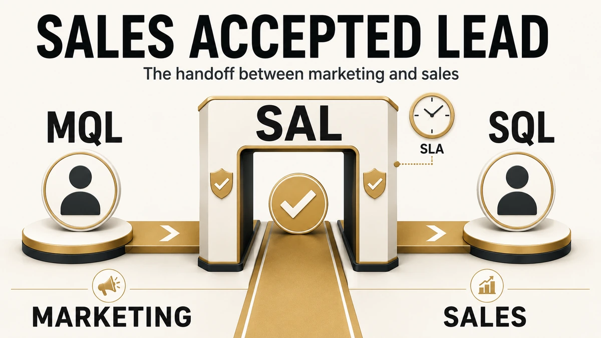 The MQL to SAL to SQL handoff with the sales accepted lead as the acceptance checkpoint between marketing and sales