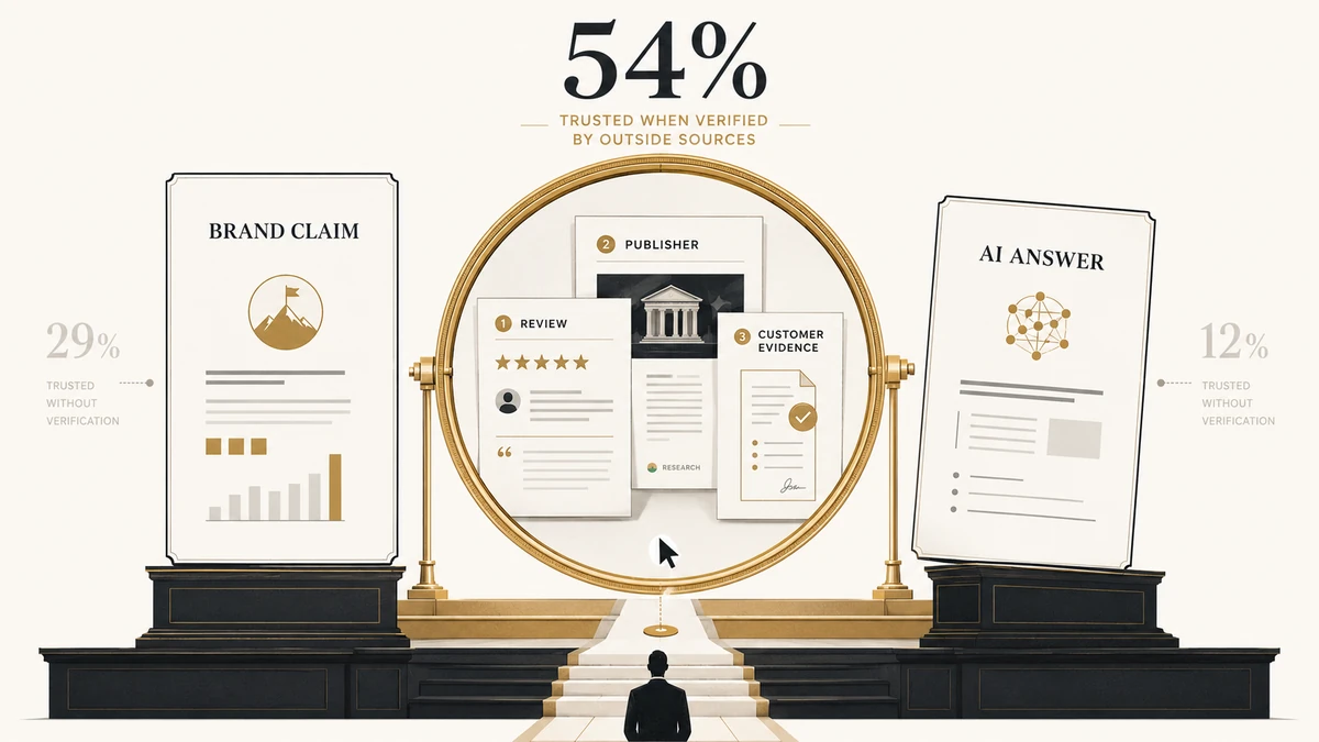 Brand claims and AI answers conflict while buyers move toward external proof sources for validation.