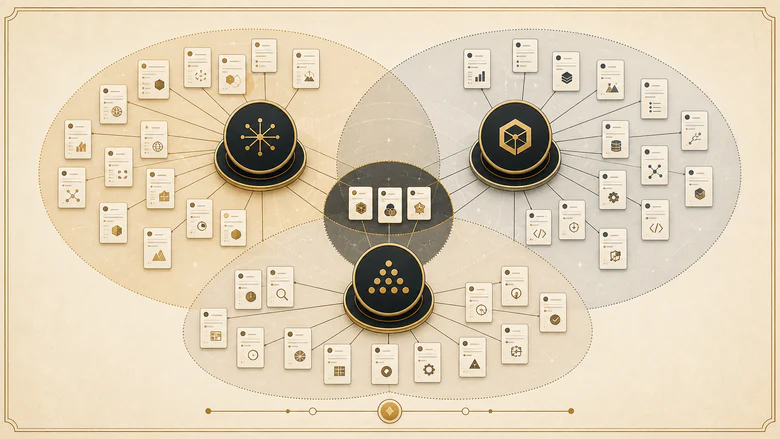 Diagram showing roughly 11 to 12 percent overlap between the domains cited by ChatGPT, Perplexity and Google AI features