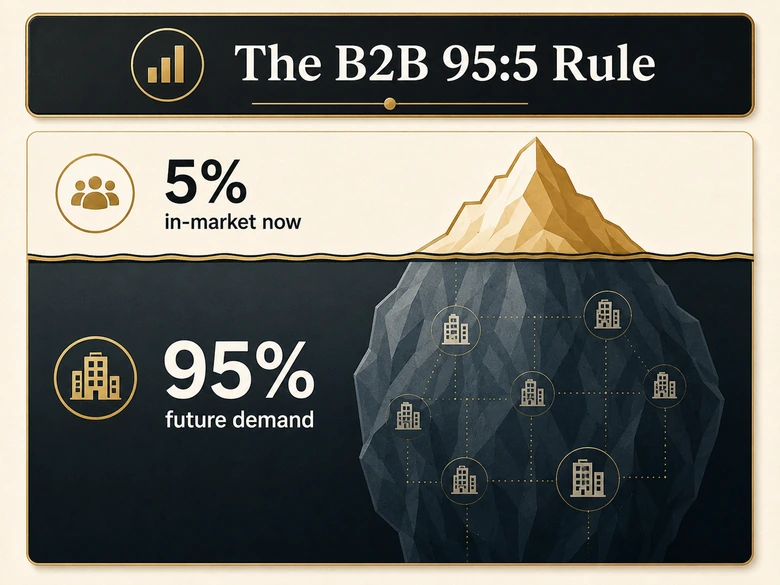The 95:5 rule for B2B: about 5% of buyers are in-market now while 95% are future demand to keep warm