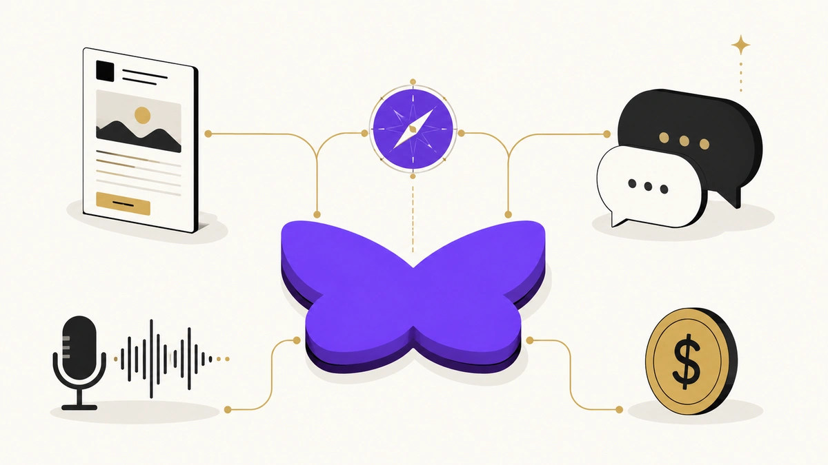 Editorial illustration of beehiiv connecting newsletters, Community, podcasts and revenue through AI Copilot.
