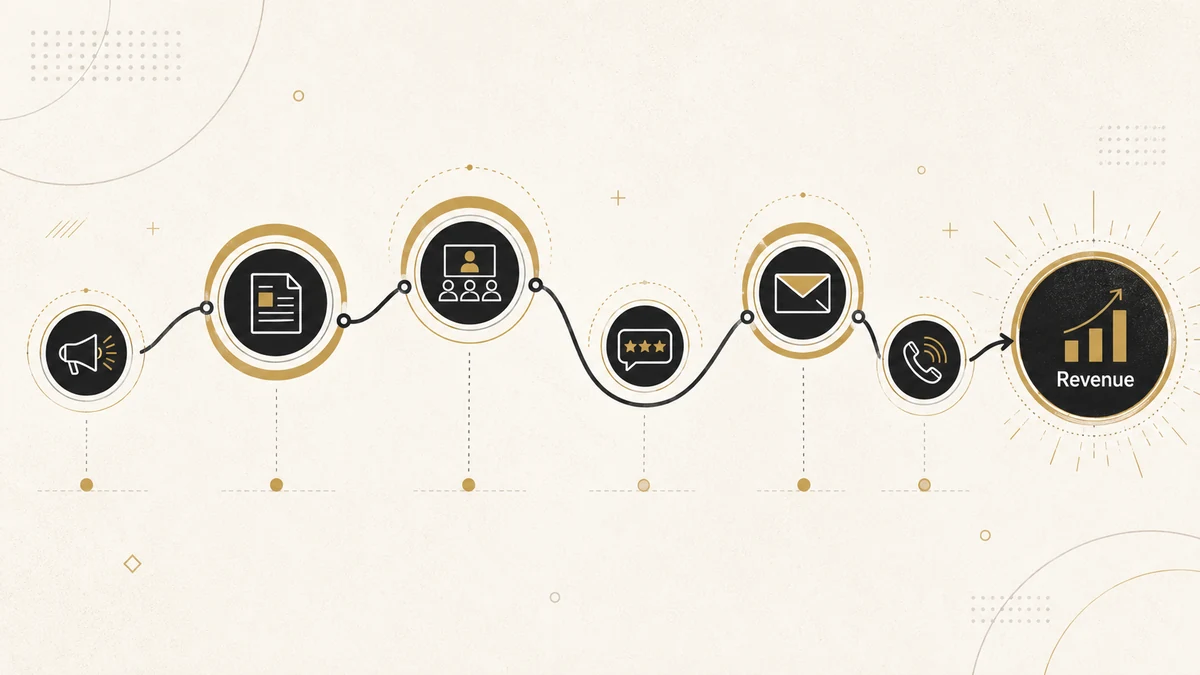 Customer journey attribution splitting revenue credit across marketing touchpoints along a B2B buying journey