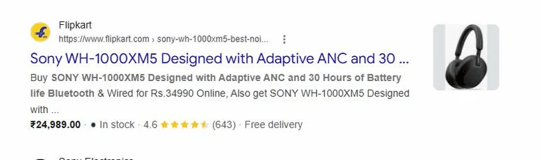 Organic Google product result showing price, availability, rating, review count, delivery information, and a product image