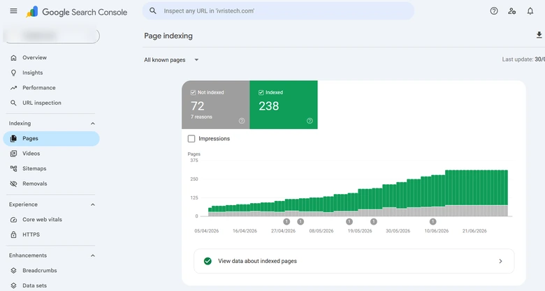 Google Search Console Page indexing report during an ecommerce SEO audit showing crawled but not indexed URLs from index bloat