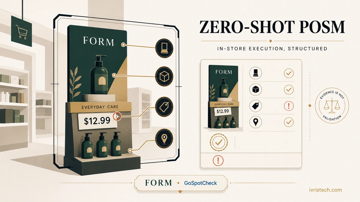GoSpotCheck POSM Recognition scans an in-store display and converts product, price, placement and compliance details into structured evidence.