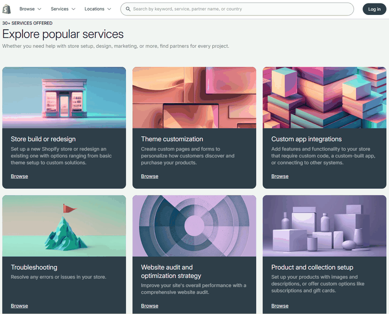 Shopify Partner Directory service filters for store build theme customization app integrations and troubleshooting