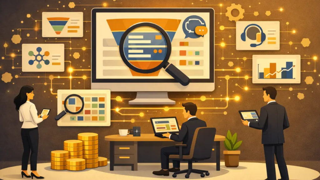B2B keyword research dashboard with difficulty scores, search volume, and buyer journey keyword mapping