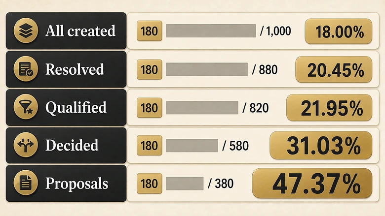 The same 180 wins produce rates from 18.00% to 47.37% as the denominator narrows.