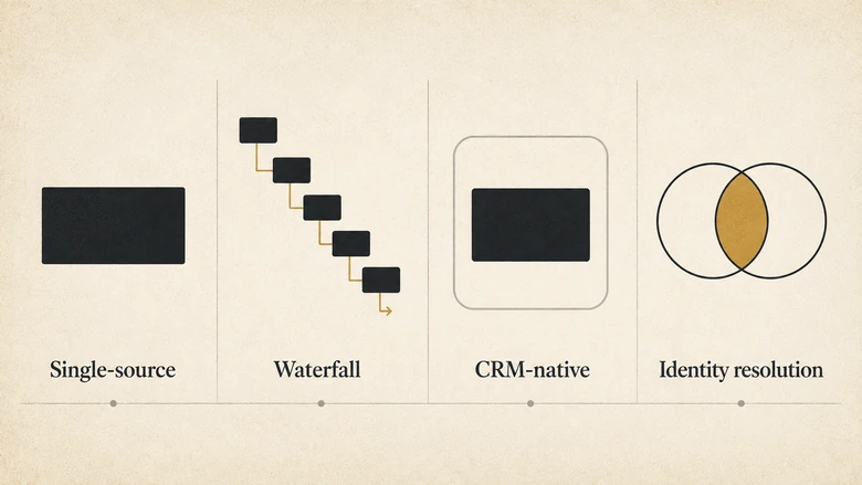 Four data enrichment tool categories shown as distinct structures rather than one product type