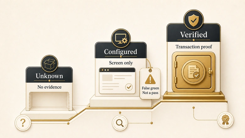 Campaign launch evidence ladder: unknown, configured, and verified with transaction-level proof