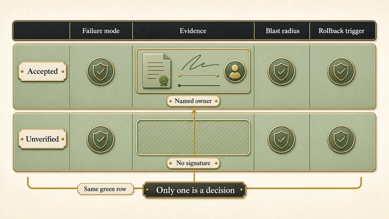 Diagram contrasting accepted risk and unverified risk in a campaign launch risk assessment decision