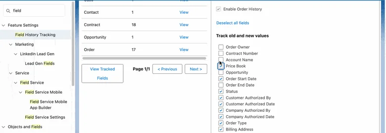 CRM field history tracking configuration used by marketing operations to audit changes to shared lead and contact fields