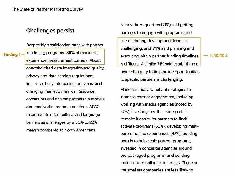 Foundry Partner Marketing Study page showing 89 percent measurement barriers and 71 percent partner attribution difficulty