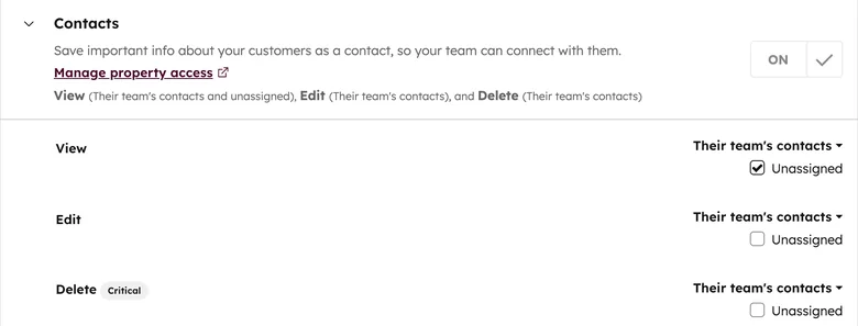Marketing automation platform user roles and permissions screen showing how marketing ops controls change access to shared objects