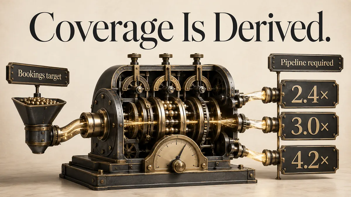 Pipeline coverage engine deriving 2.4x, 3.0x, and 4.2x targets from a bookings goal.