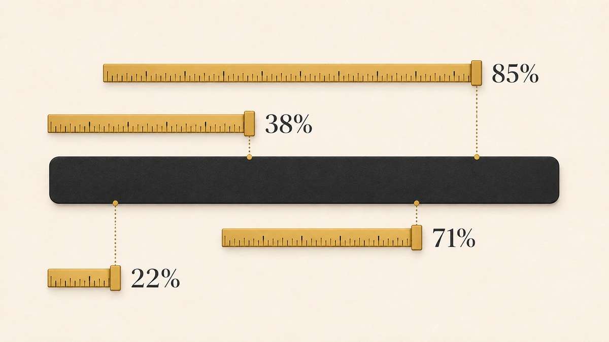 Four measuring rules against one revenue bar returning four different sales forecast accuracy readings