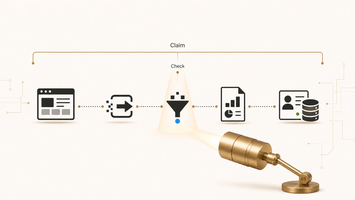 Tracking validation lamp checking one system block while the claim spans the full measurement chain